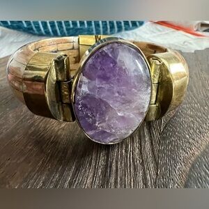 Vintage Amethyst Stone & Bone Bracelet 7 1/4” D10